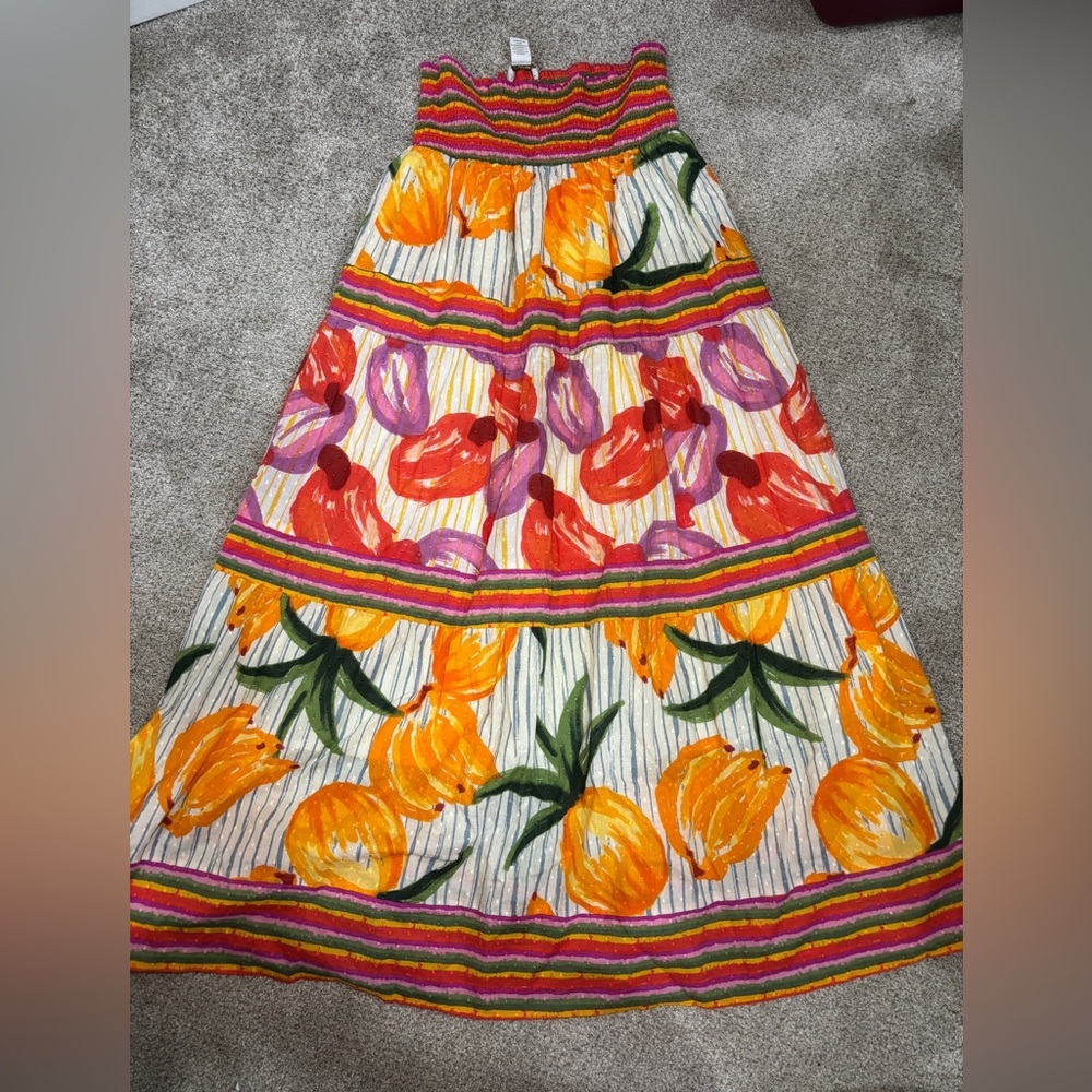 House of Harlow Tiered Swiss Dor Fruit Colorful Maxi Dress Small